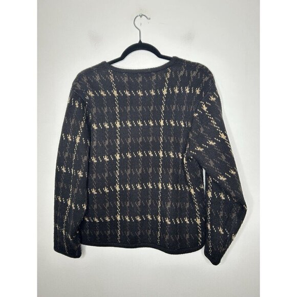 Crystal-Kobe Petites Brown Black Knit Button Up Sweater 90s Size Petite Large - Picture 9 of 9